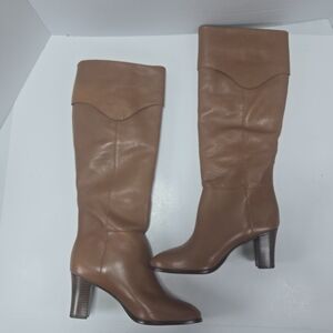 Arezzo Vivian Roast Caramel Leather Mid Heeled Knee High Boots Size 6